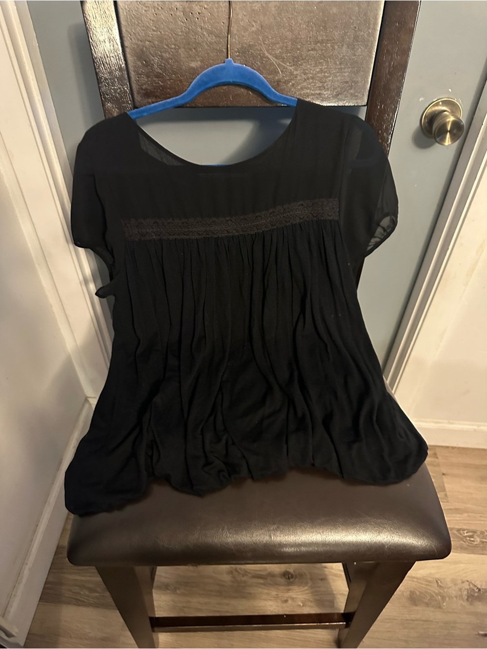 INC Black Short-Sleeve Pleated Women's Top M
